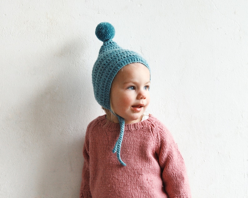Pure merino wool baby bonnet/merino baby hat/merino pixie hat/merino pixie bonnet/wool kids bonnet/baby pixie hat/Bearloom image 1
