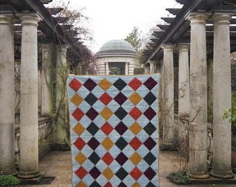 Handmade Denim Patchwork Quilt - Antique Style Heirloom, 37x48