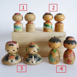Pair of Kokeshi dolls, Japanese wooden kokeshi dolls ,Artistic Handmade Kokeshi #A7648