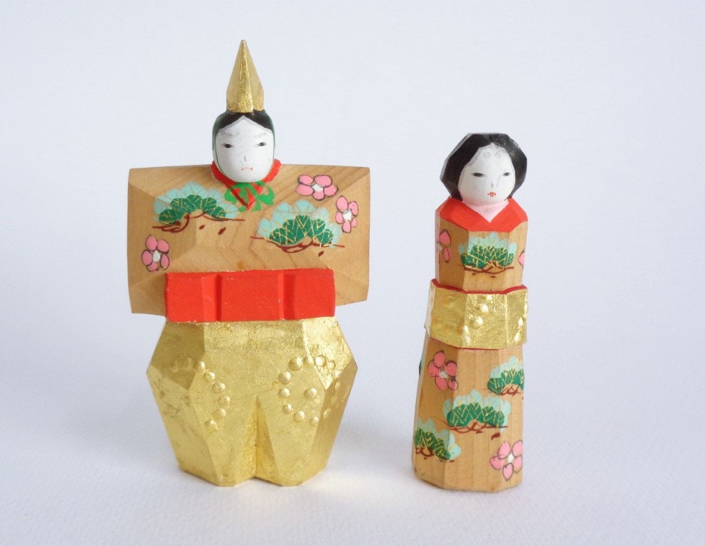 Tachi-bina Wooden Kokeshi (standing Hina Dolls) Japanese Nara