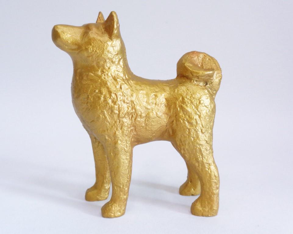 秋田柴犬 鋳鉄製 手作り置物像 日本製 南部鉄器 重厚な置物 #JI4