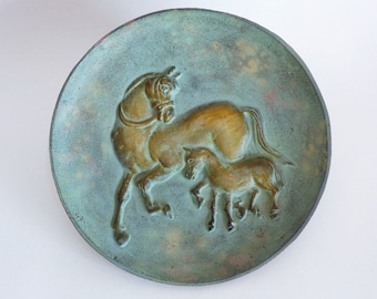 Cast Iron Decorative plate "Horse with Foal" Japanese Nambu-Tekki Handcrafted  wall hanging ornament #A6256