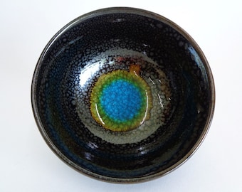 Tenmoku Glazed bowl Handcrafted Chawan bowl ,Japanese Studio pottery ,Mark-Sign #A6169