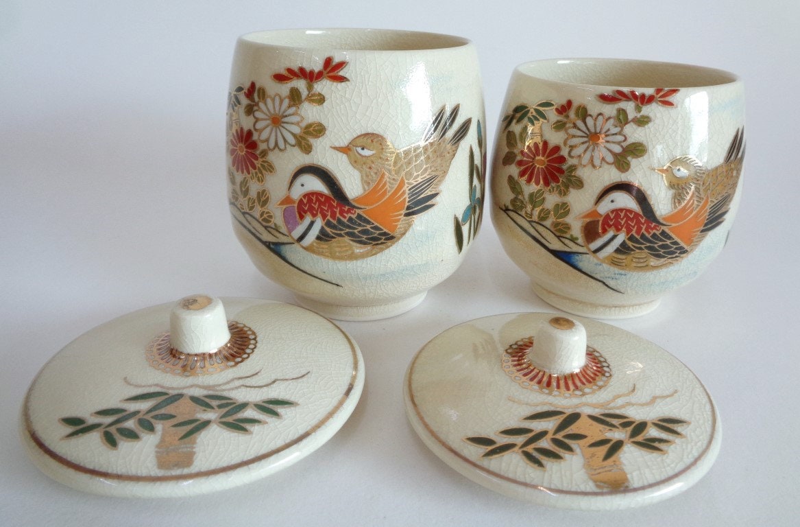 A3836 Satsuma Lidded Tea Cups Japanese Meoto Yunomi Satsuma Etsy