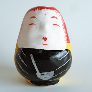 Hime Daruma Piggy bank,Japanese collectible Clay - Paper Mache Hime-Daruma piggy bank Sculpture,Hand made,Hand painted #A138