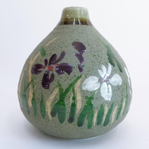 Hanaire flower vase Kutani-yaki pottery, Vintage Japanese Kutani Hand made-painted marked ceramic small size vase for Sado Tea Ceremony #JI5