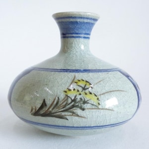 Small Flower Vase Hida Takayama Shibususa-yaki Artistic Pottery, Japanese Hand made Hand painted signed ceramic small size bottle-vase #JI8