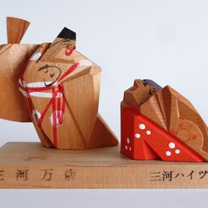 Japanese wooden Kokeshi doll on stand Noh Theater actors Nara ittobori doll Hand carved Hand painted #A96