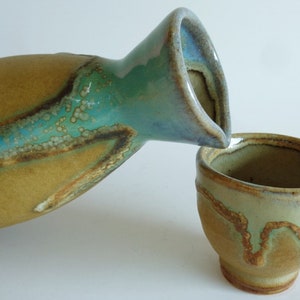A152# Tenmoku Sake bottle & Sake cup set,Japanese Agano ware Studio pottery Art work Hand made sake server with cup