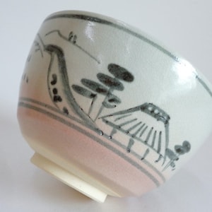 Handcrafted Chawan , Sugi-nari Chawan ,Japanese Kiyomizu ware Art pottery Matcha tea bowl,Kyoto Chawan,Ido Chawan ,Mark on bottom #A3832