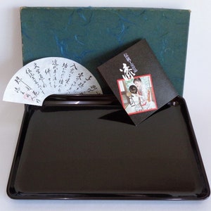 Japanese Urushi Lacquer Wood Handcrafted Black Tray, Vintage Japanese Artistic Lacquerware # Genuine Pack Box #A6278