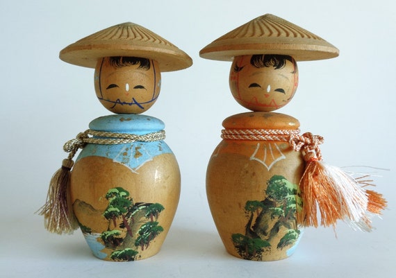 その他 kokeshi Kokeshi With a Rotatioh Head (pair) Japanese Vintage Dolls, Hand