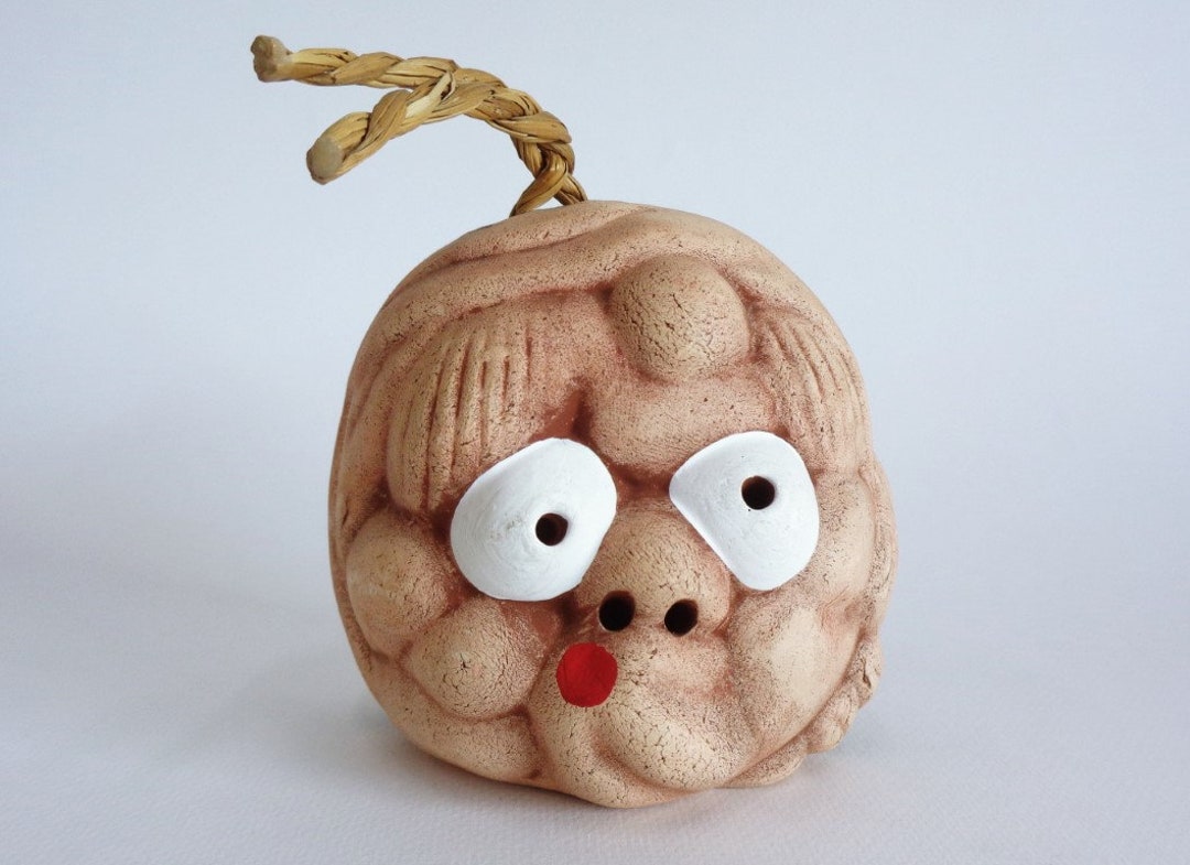 Hyottoko Massive Clay Bell Japanese Handmade Collectible Ornament of ...