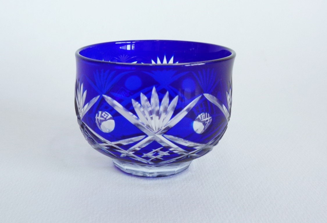 Edo Kiriko Sake cup Japanese Hand cut glass Guinomi cup #A7541