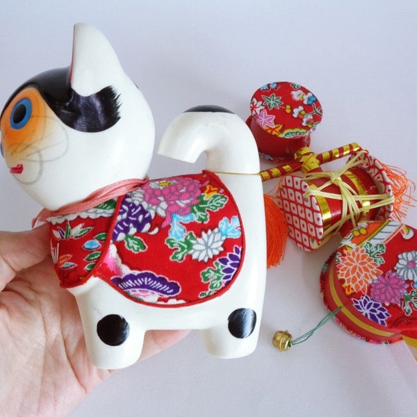 A6260#  Inu Hariko dog Toy full set, Japanese Vintage collectible okimono toy, Good Luck Charm