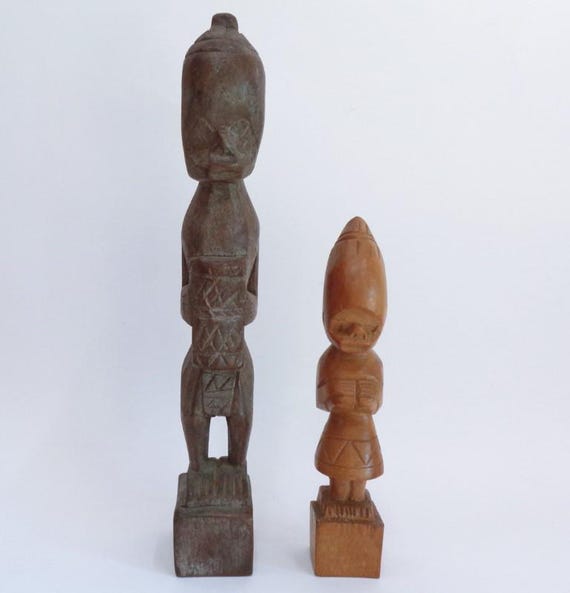 Antique Hand-carved Effigy Two Wooden Statuette Pacific Islands