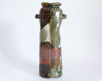 希少 四代目谷清右衛門(1913年～?) 信楽うずく丸花瓶 天然灰釉せっ器