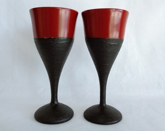 A26# Wooden Wine Goblets-Glasses pair Japanese Urushi Lacquerware , Hand made item