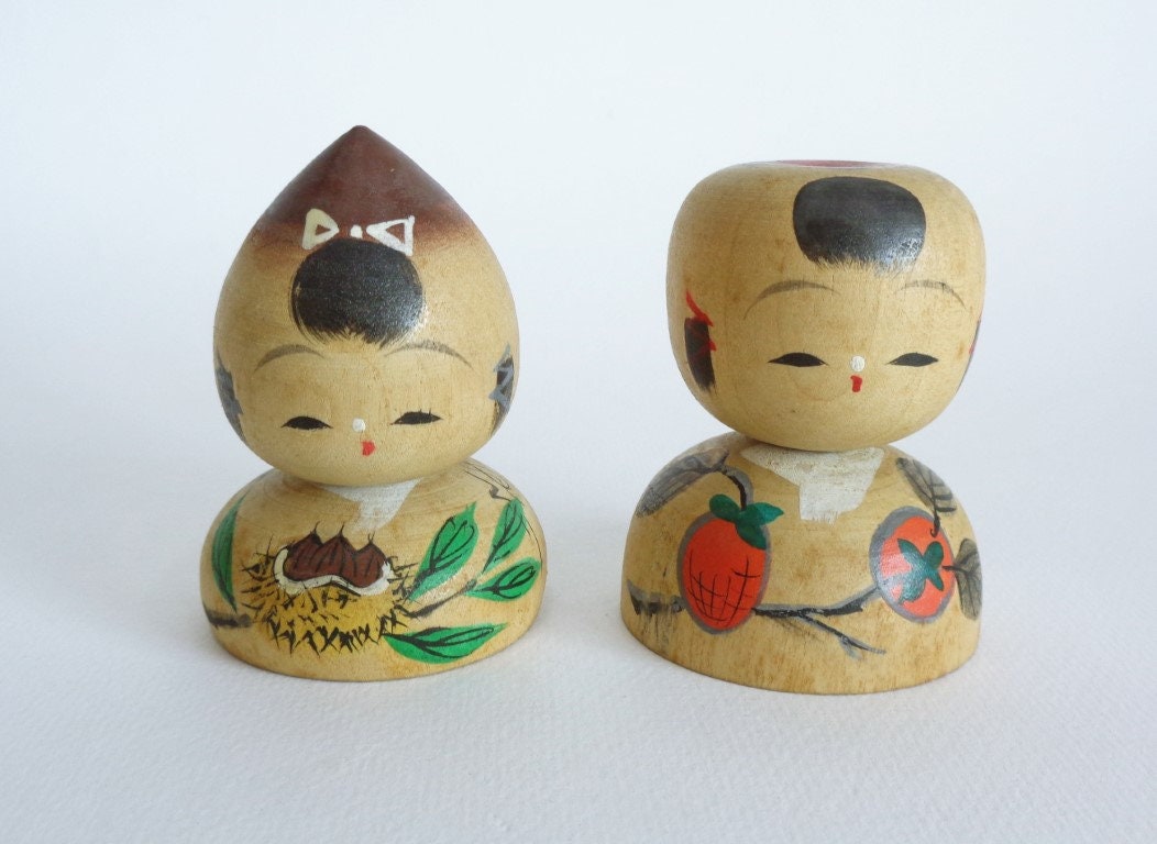 Kokeshi Dolls Pair,japanese Kokeshi Dolls Bubble Head,vintage