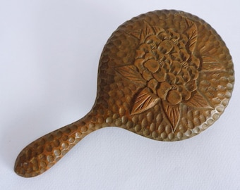 Antieke handspiegel Japans gelakt hout handgesneden spiegel #A6615
