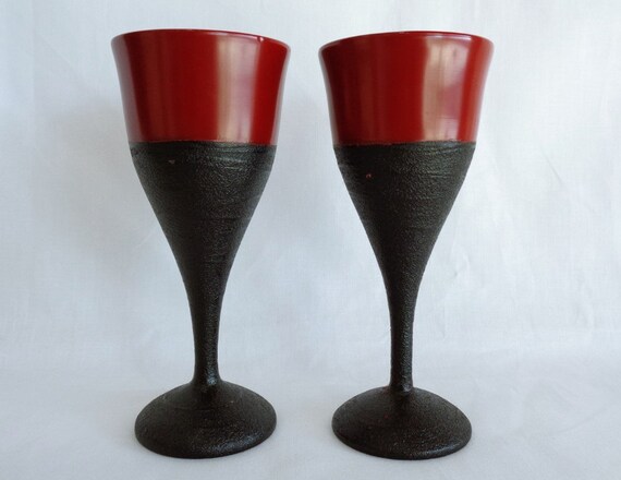 A26 Wooden Wine Goblets Glasses Pair Japanese Urushi Etsy