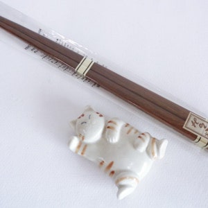 Cat ceramic Chopsticks rest and Walnut wooden Chopsticks Japanese tableware #A7638