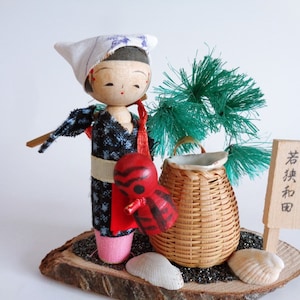 Kokeshi Puppen, japanische Kokeshi Puppen, Vintage Kokeshi Puppen, handgemacht, handbemalt # A176
