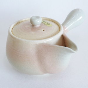 Hohin Kyusu handled Teapot Japanese Kyomizu-yaki pottery Handmade Hagi technique ,Marked, unused, #7674