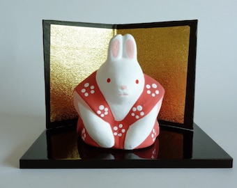 A136# Rabbit -Hare - Bunny clay figure,Rabbit Bunny Hare ornament,Rabbit Bunny Hare sculpture ,Hand painted