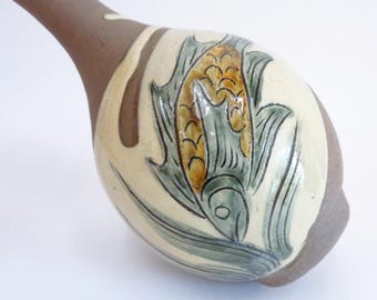 Tsuboya Vase Fish Design Japanese Okinawa Artistic Pottery