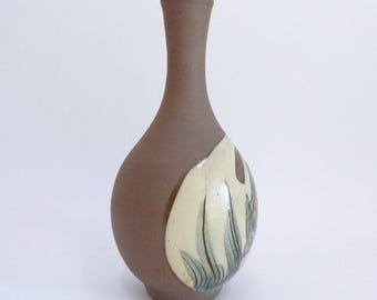 Tsuboya Vase Fish Design Japanese Okinawa Artistic Pottery
