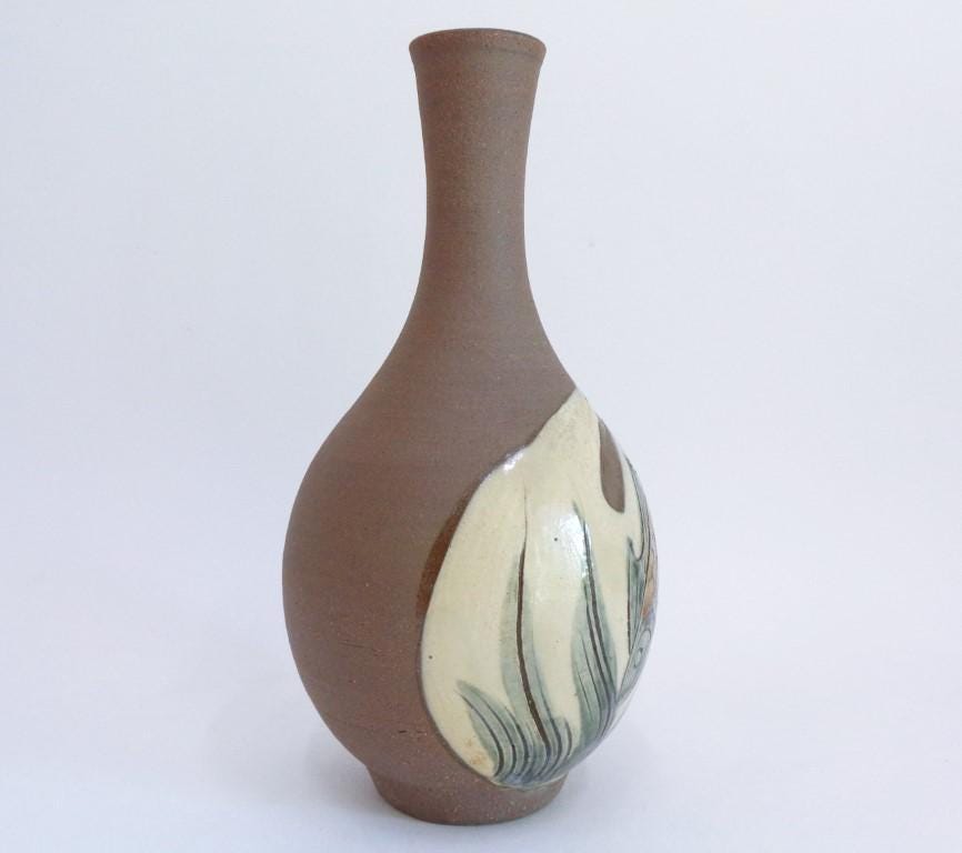 Tsuboya Vase Fish Design Japanese Okinawa Artistic Pottery