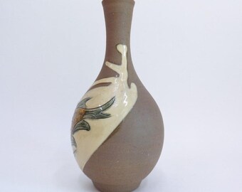 Tsuboya Vase Fish Design Japanese Okinawa Artistic Pottery