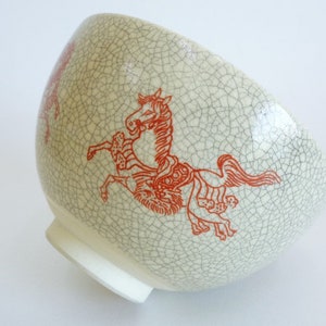 Handcrafted Chawan Horses pattern ,Japanese Kiyomizu ware Art pottery Matcha tea bowl,Kyoto Chawan,Ido Chawan ,Mark on bottom #A61203