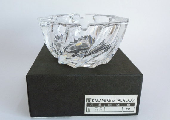 Kagami Crystal Handmade Ashtray Vintage Japanese Art Glass, Boxed