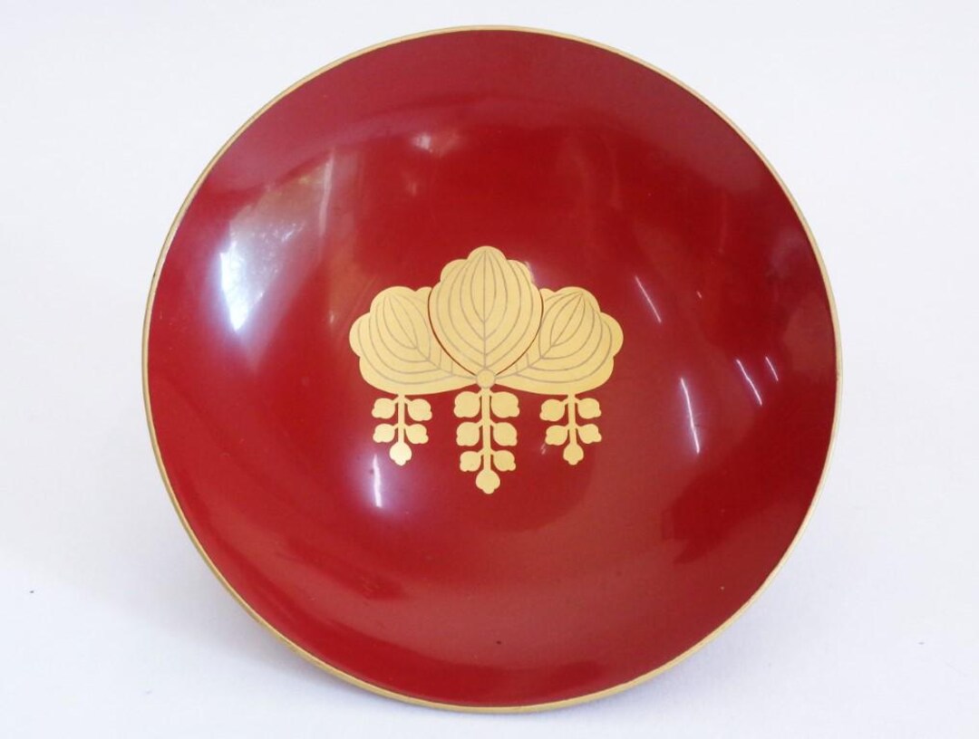 Large Sakazuki Hand Made Wooden Sake Cup With Samurai Crest