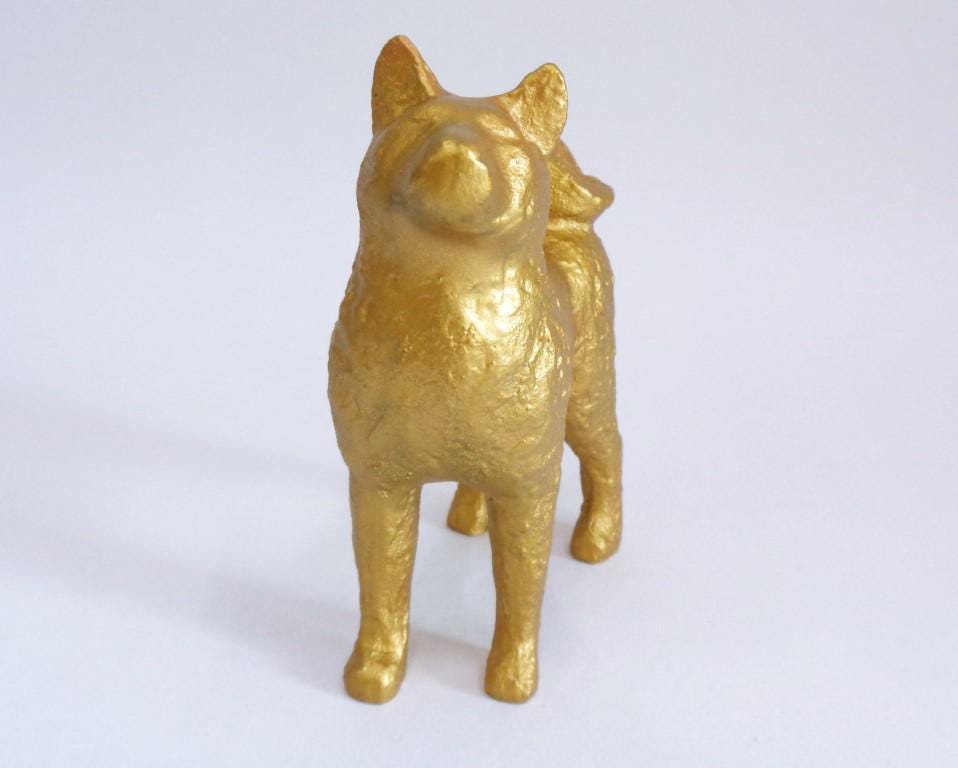 秋田柴犬 鋳鉄製 手作り置物像 日本製 南部鉄器 重厚な置物 #JI4