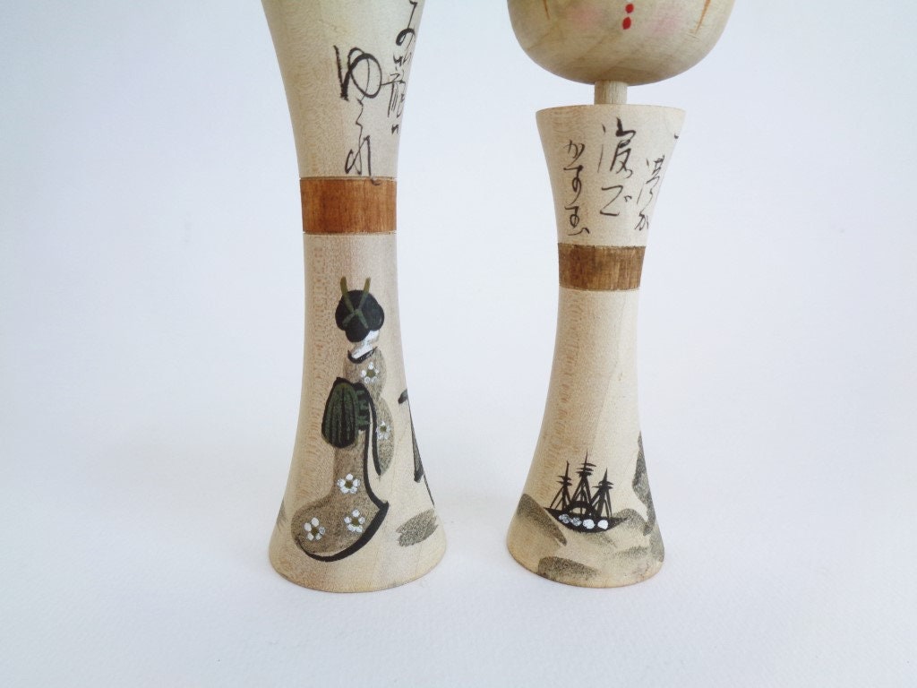 Kokeshi Pair Japanese Wooden Artistic Handmade Dolls #A7627 - Etsy