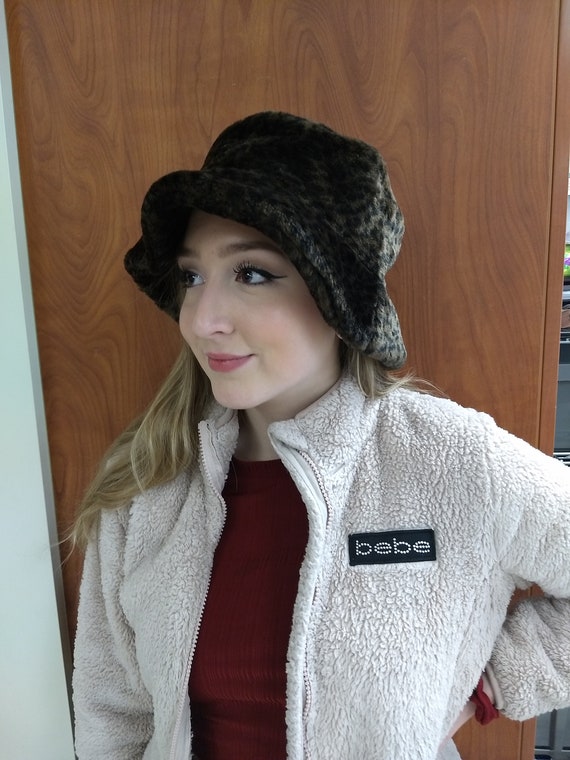 Crazy Horse Hat Dark Leopard Print Fake Fur