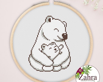 Nursery Cross Stitch Pattern - Mama Bear Embroidery Design (PDF Download)