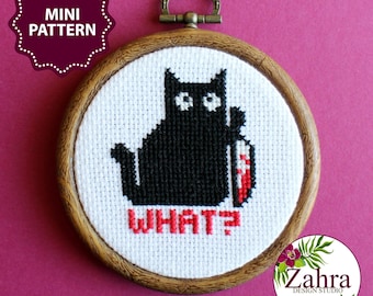 Patrón de punto de cruz de gato negro divertido - Diseño de bordado sarcástico (Descarga PDF)