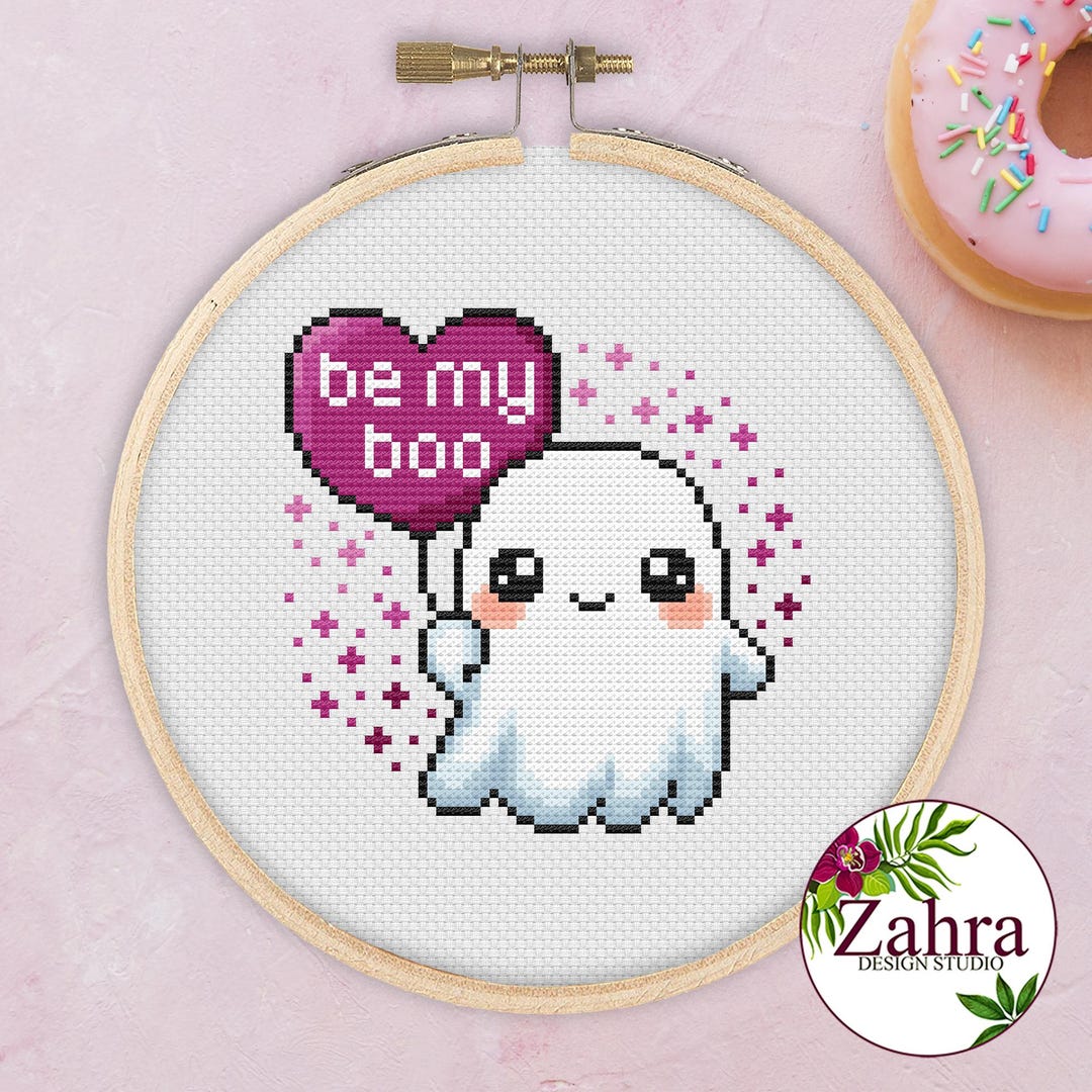 Halloween Cross Stitch Pattern – Kawaii Ghost Embroidery Design (PDF ...