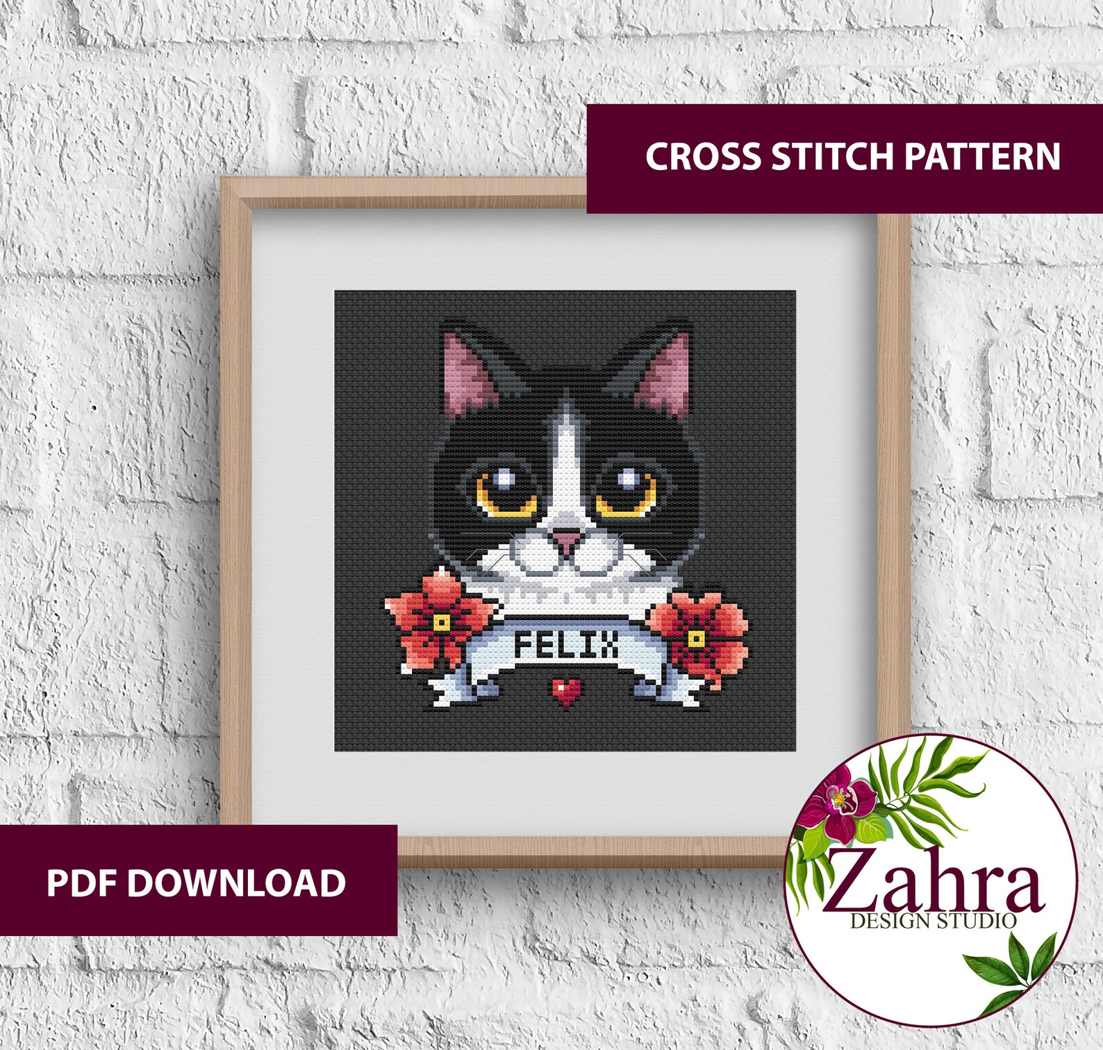 Tuxedo Cat Cross Stitch Pattern. Cat Cross Stitch Chart. Etsy