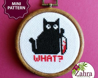 Lustiges Kreuzstichmuster mit schwarzer Katze – Freches Stickdesign (PDF-Download)