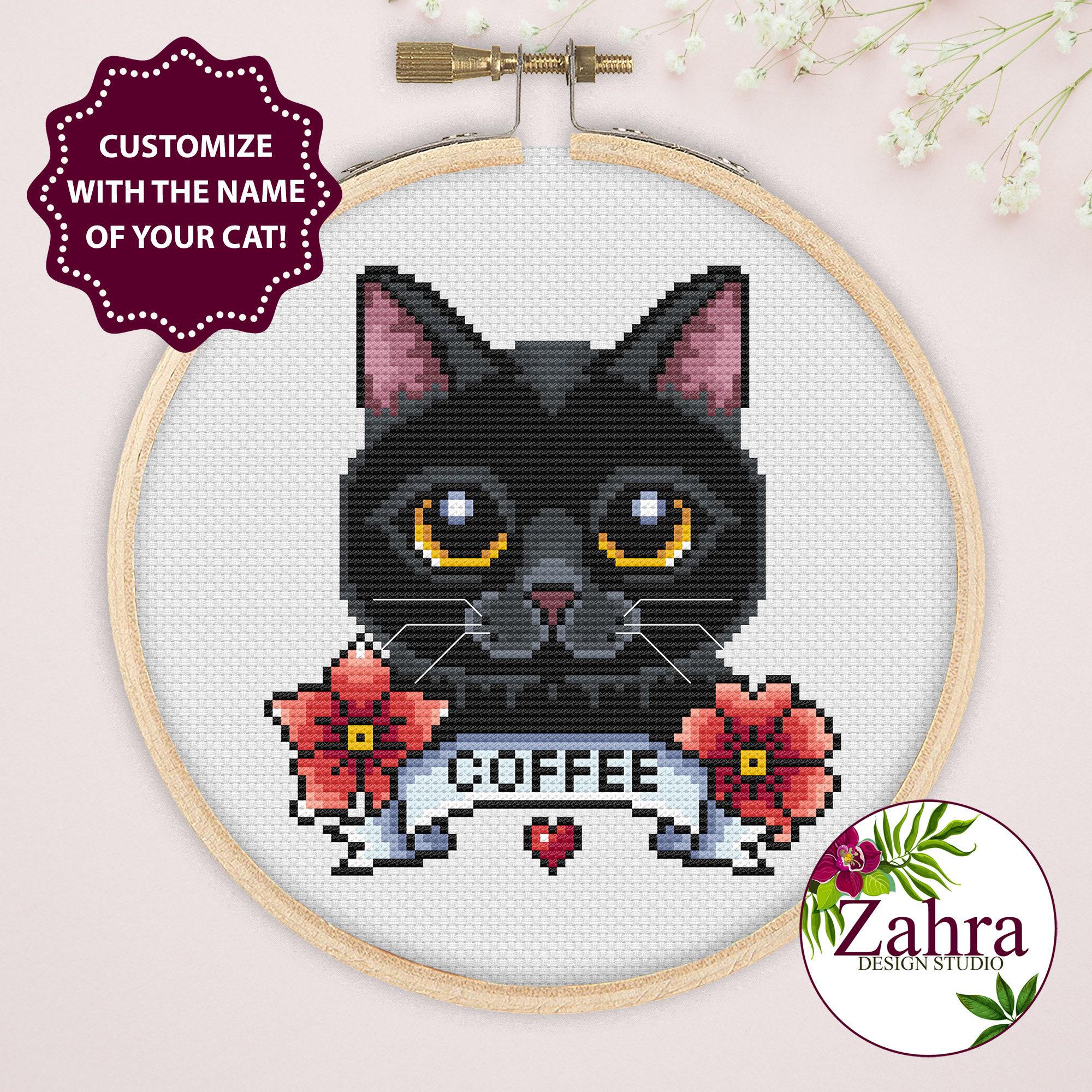黒猫のクロスステッチパターン、PDFダウンロード - ペットの刺繍肖像画
