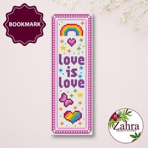 LGBTQ Cross Stitch Bookmark Pattern, Pride Love, PDF Download