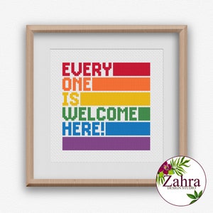 LGBTQ Pride Cross Stitch Pattern: Everyone is Welcome Here (PDF Download)