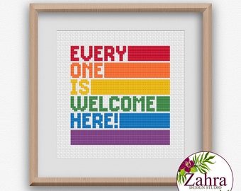 Everyone is Welcome Here - Rainbow Embroidery (PDF Download)