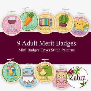 Adult Merit Badges Cross Stitch Pattern: Adult Collection (PDF Download)