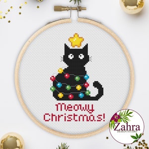 Cat Christmas! Cat Cross Stitch Pattern. Christmas Cross Stitch Chart. Meowy Christmas. PDF Instant Download